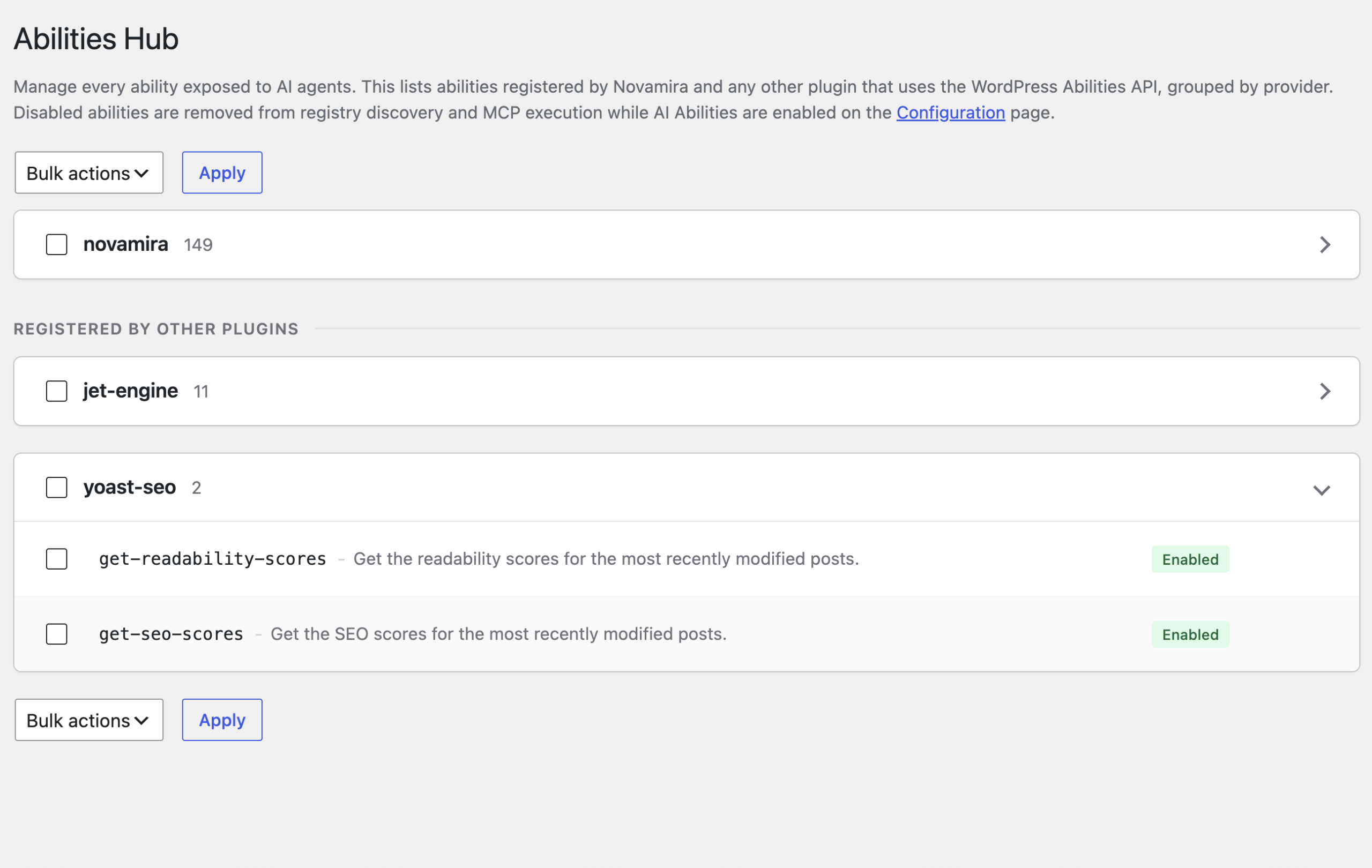 Abilities Hub: every AI ability on your site, in one place - Novamira